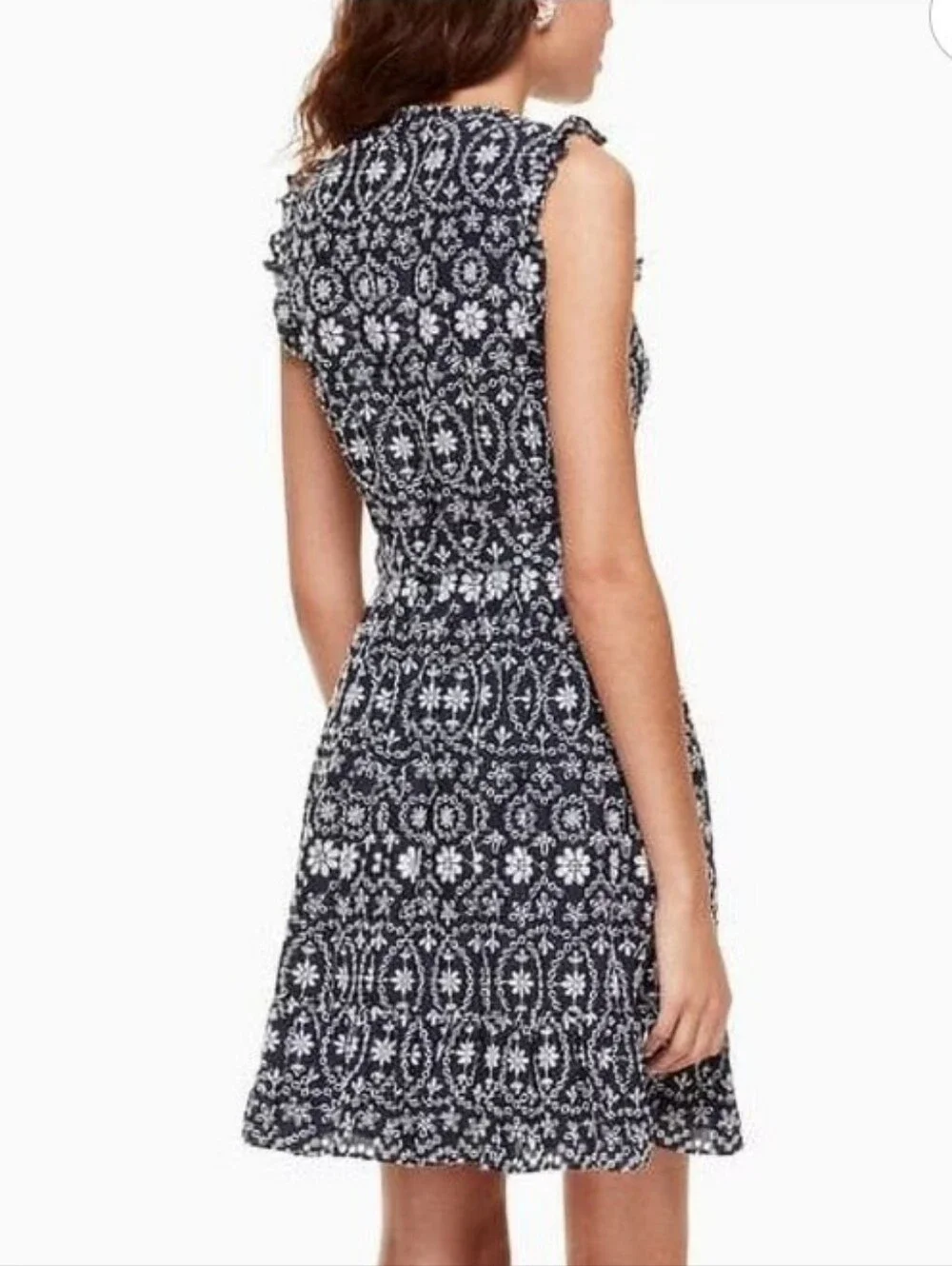 kate spade Blue and White Floral Belted Sleeveless Embroidered Dress